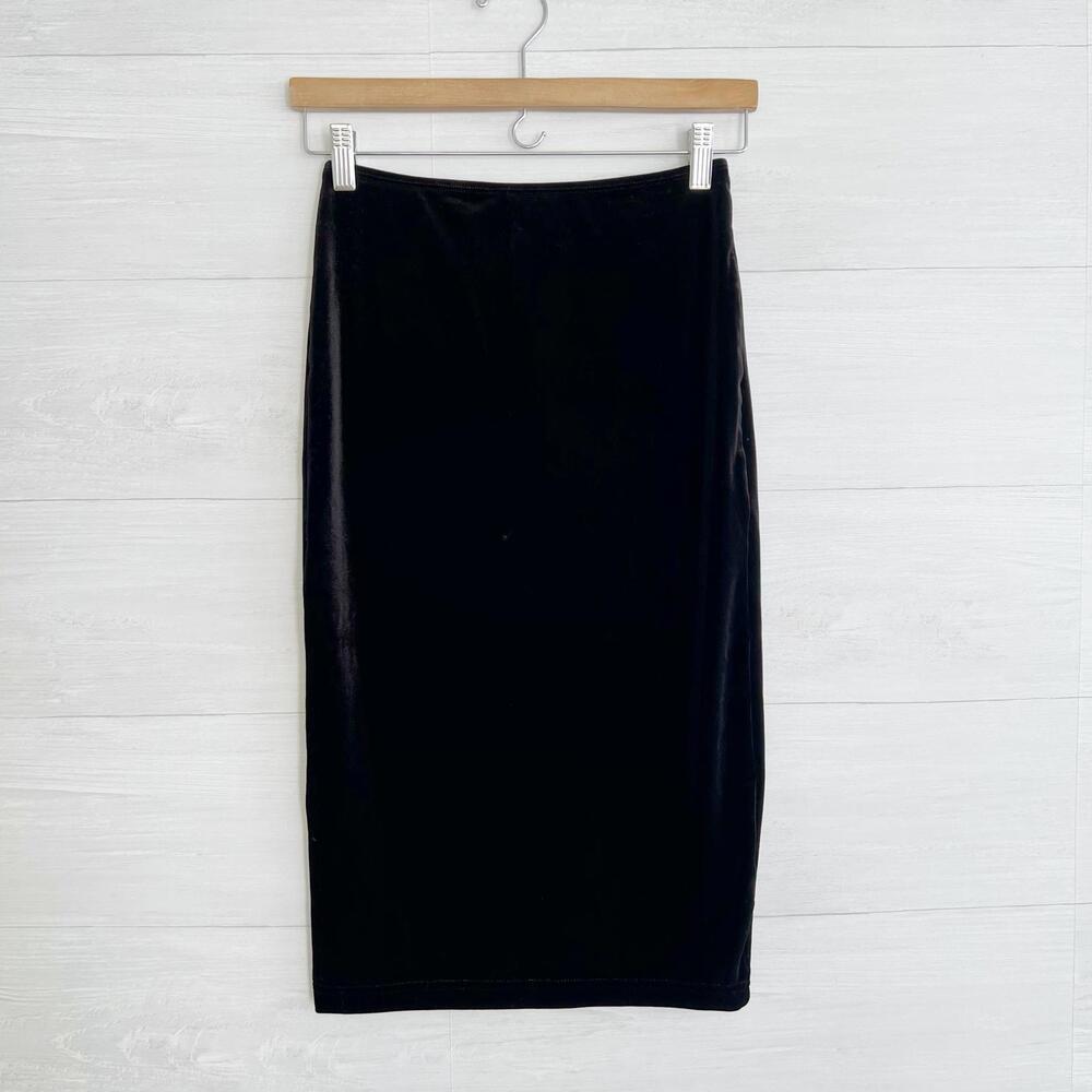 American Apparel - Black velour slim pencil skirt, L (Fits small)